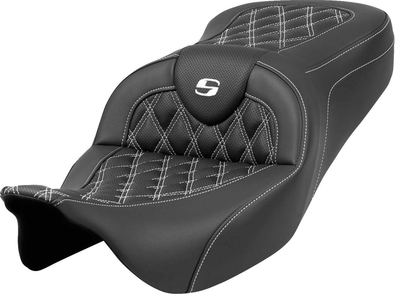 Roadsofa™ Seat - Lattice Stitch - White Stitch - without Backrest - FLH/FLT '08-'23