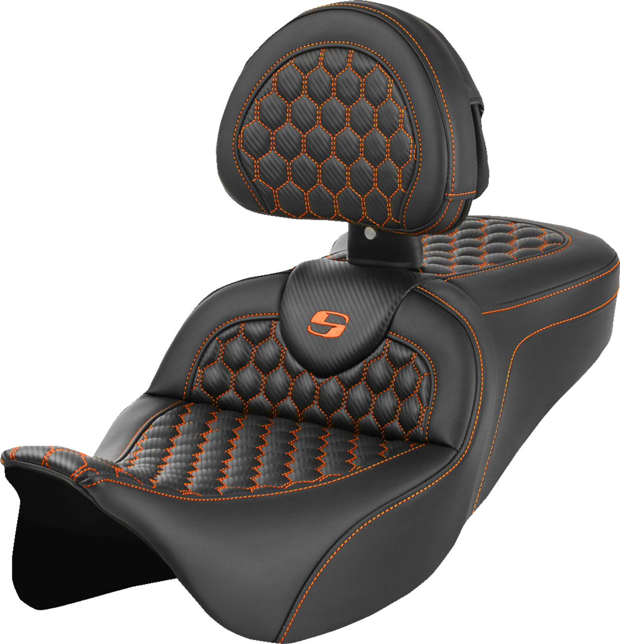 RoadSofa™ Seat - Honeycomb - Orange Stitch - with Backrest - FLH/FLT '08-'23