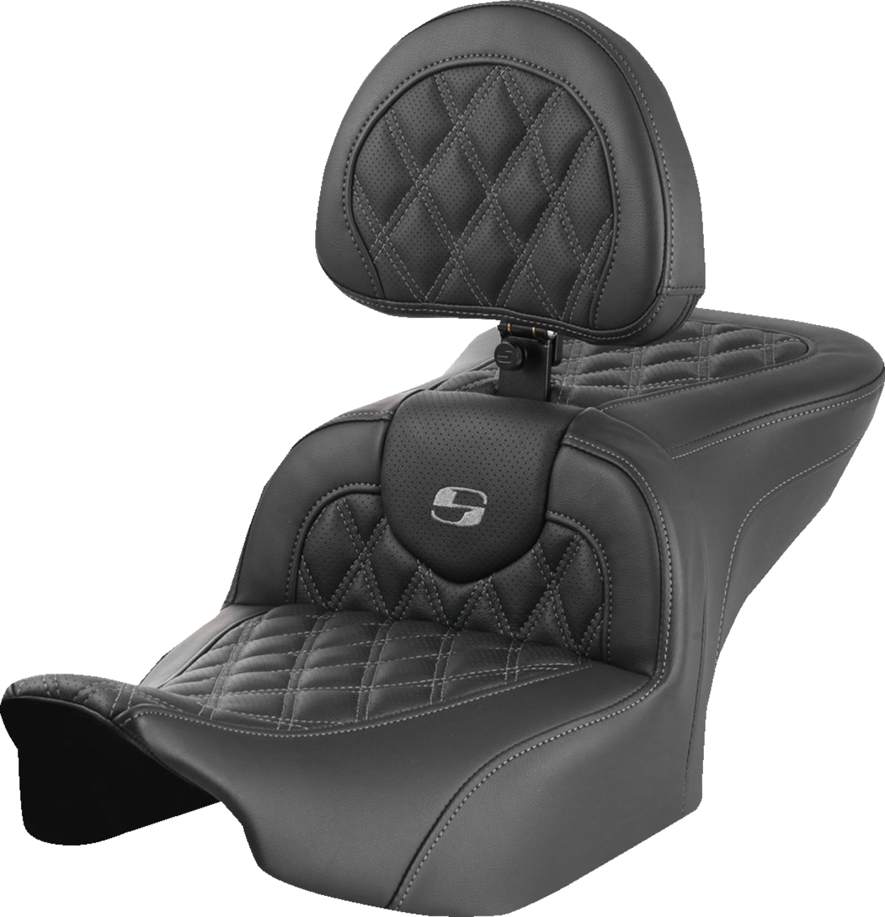 RoadSofa™ Seat - with Backrest - Lattice Stitch - Gray Stitch - FLTR/FLHX '23-'24