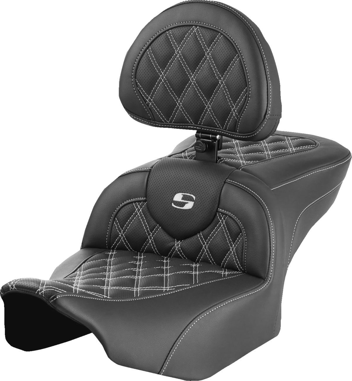 RoadSofa™ Seat - with Backrest - Lattice Stitch - White Stitch - FLTR/FLHX '23-'24