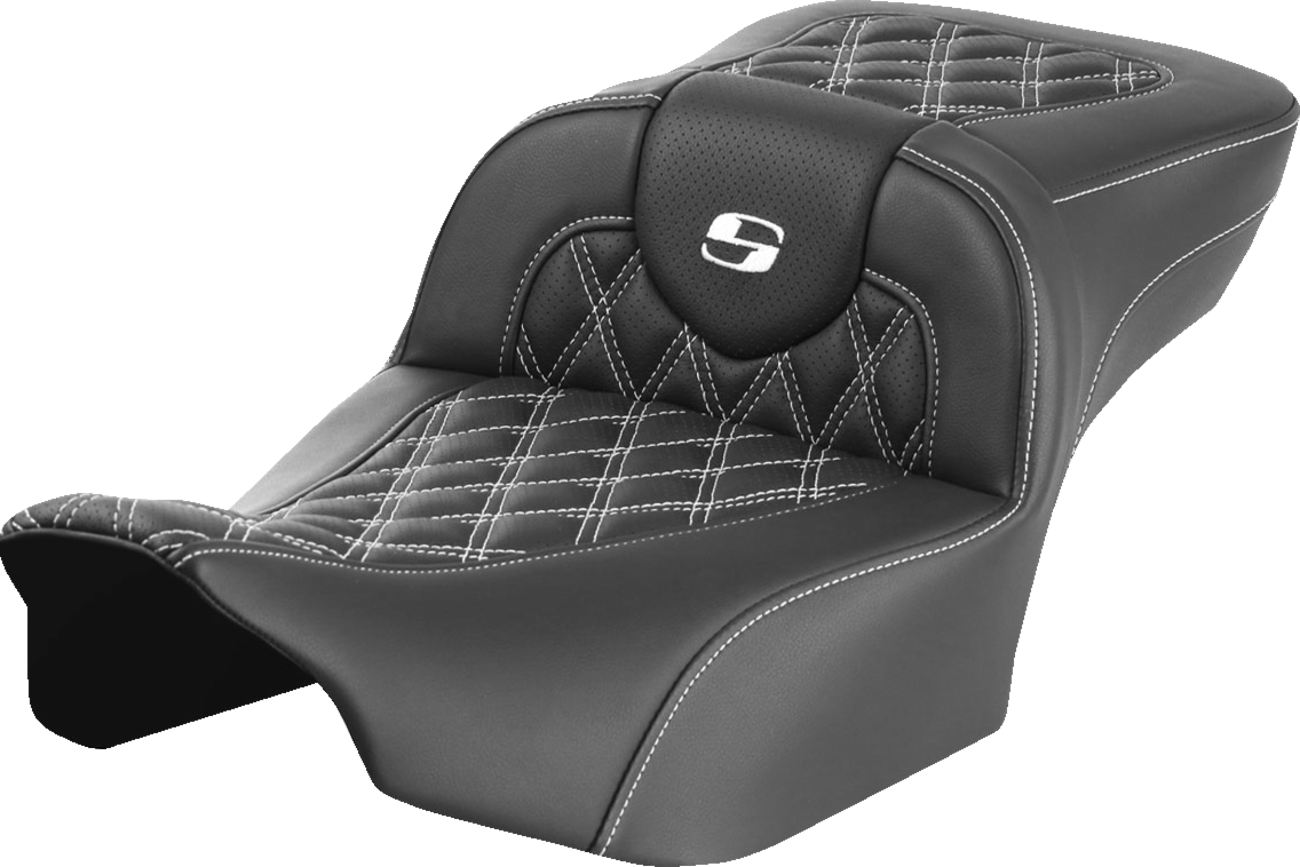 Roadsofa™ Extended Reach Seat - without Backrest - Lattice Stitch - White Stitch - FLTR/FLHX '23-'24