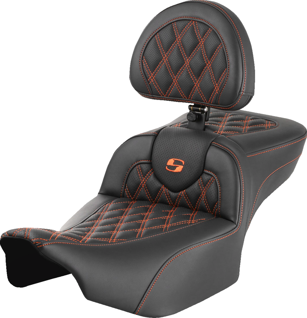 Roadsofa™ Extended Reach Seat - with Backrest - Lattice Stitch - Orange Stitch - FLTR/FLHX '23-'24