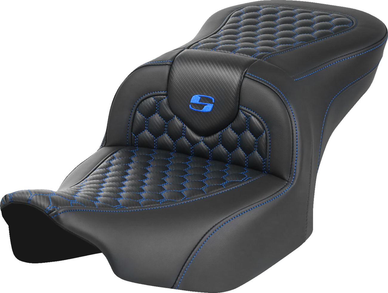 Roadsofa™ Seat - without Backrest - Honeycomb - Blue Stitch - FLTR/FLHX '23-'24