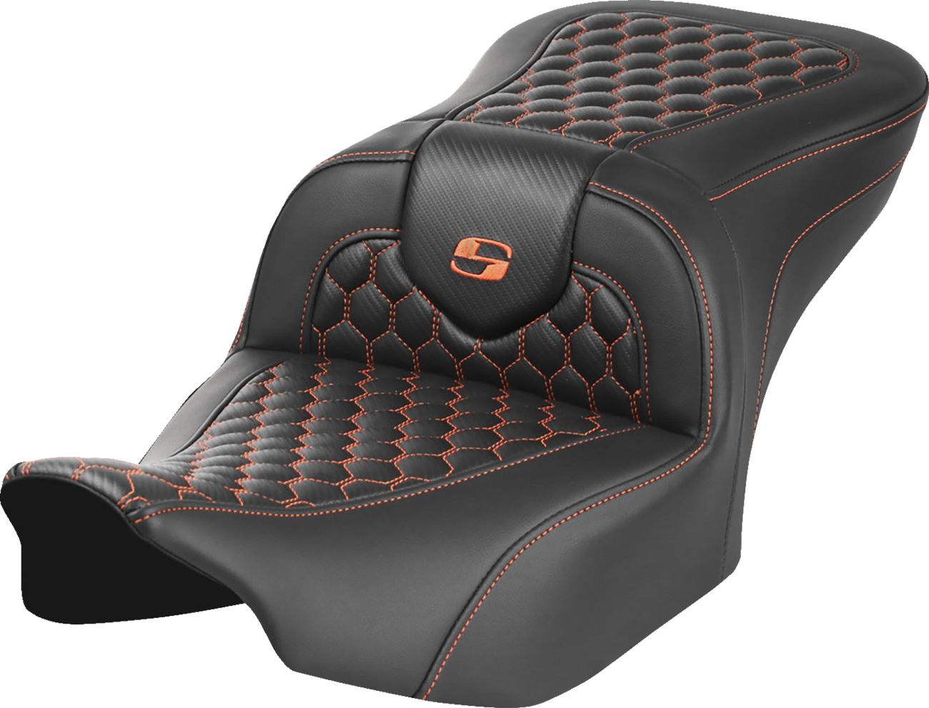 Roadsofa™ Seat - without Backrest - Honeycomb - Orange Stitch - FLTR/FLHX '23-'24