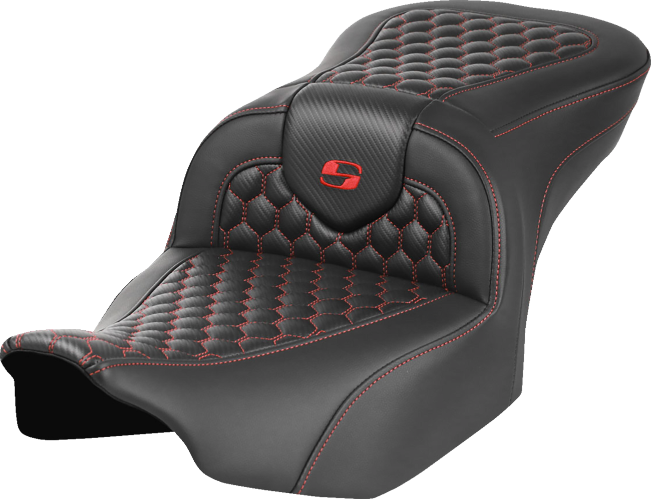 Roadsofa™ Seat - without Backrest - Honeycomb - Red Stitch - FLTR/FLHX '23-'24