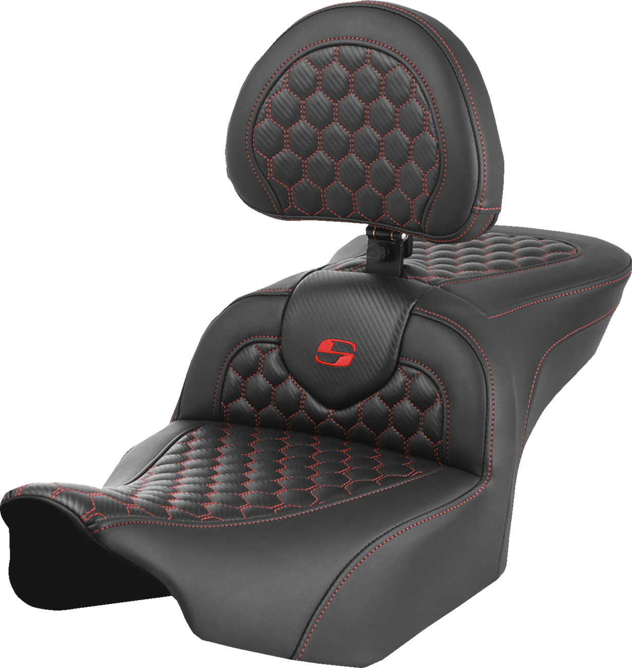 Roadsofa™ Seat - with Backrest - Honeycomb - Red Stitch - FLTR/FLHX '23-'24