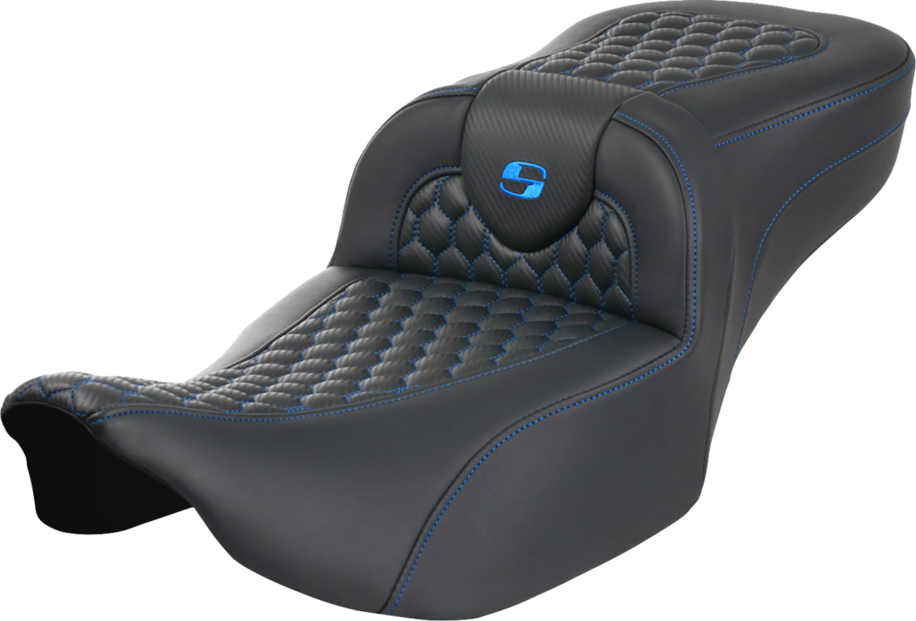 Roadsofa™ Extended Reach Seat - without Backrest - Honeycomb - Blue Stitch - FLTR/FLHX '23-'24