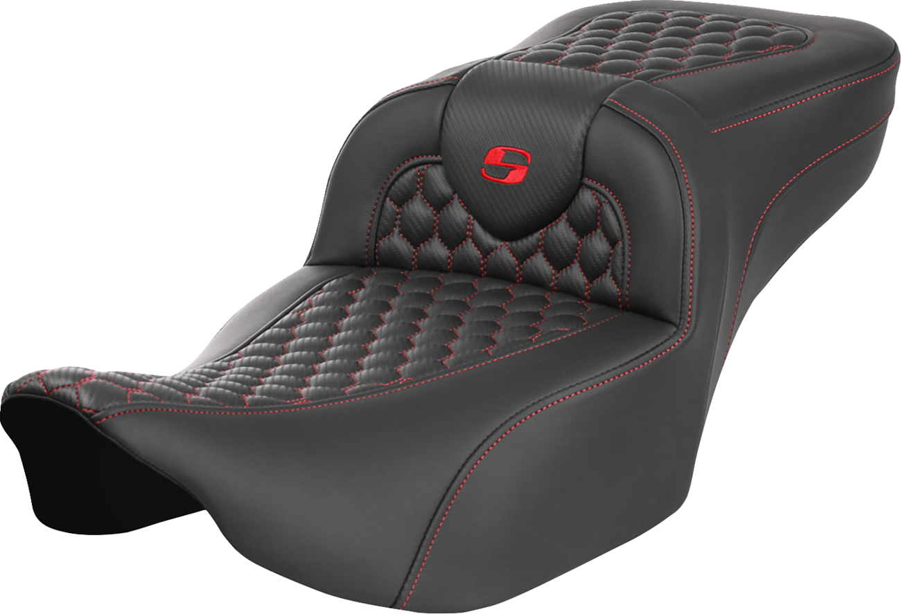 Roadsofa™ Extended Reach Seat - without Backrest - Honeycomb - Red Stitch - FLTR/FLHX '23-'24