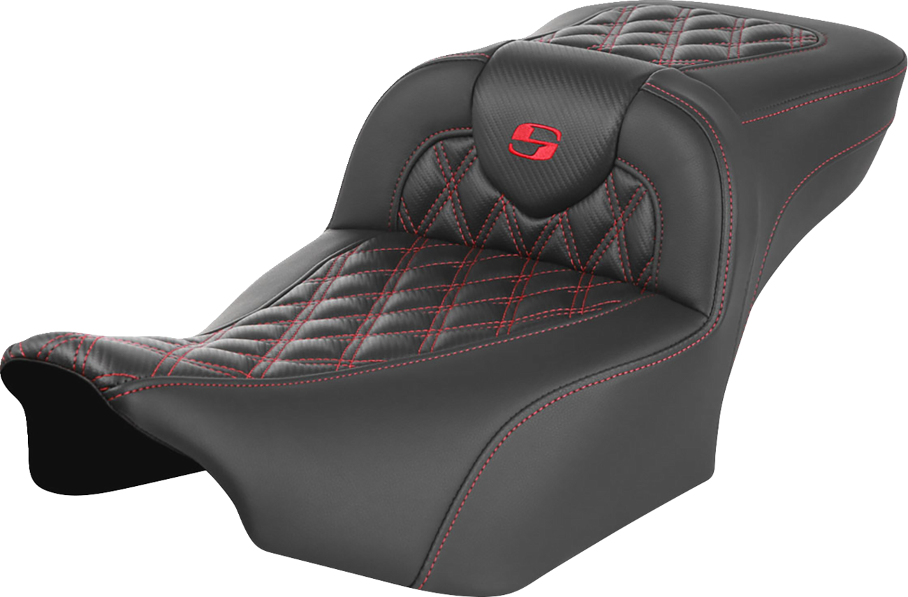 Roadsofa™ Extended Reach Seat - without Backrest - Lattice Stitch - Red Stitch - FLTR/FLHX '23-'24