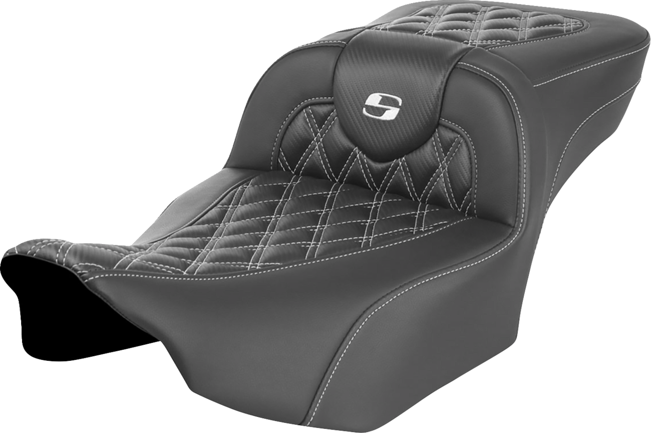 Roadsofa™ Extended Reach Seat - without Backrest - Lattice Stitch - White Stitch - FLTR/FLHX '23-'24
