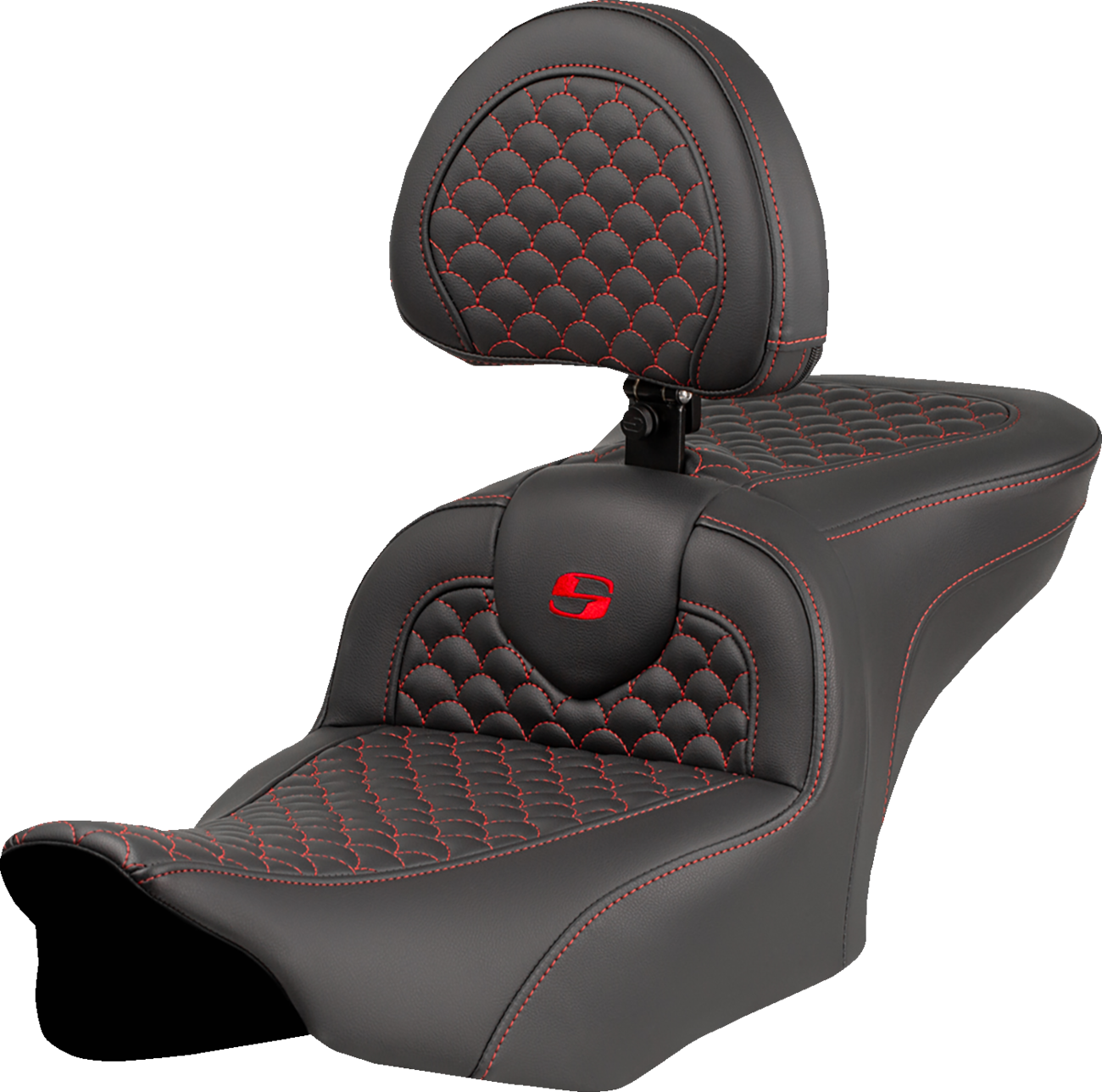 Roadsofa™ Seat - Dragon Scale Stitch - Red Stitch - w/ Backrest - FLTR/FLHX '23-'24