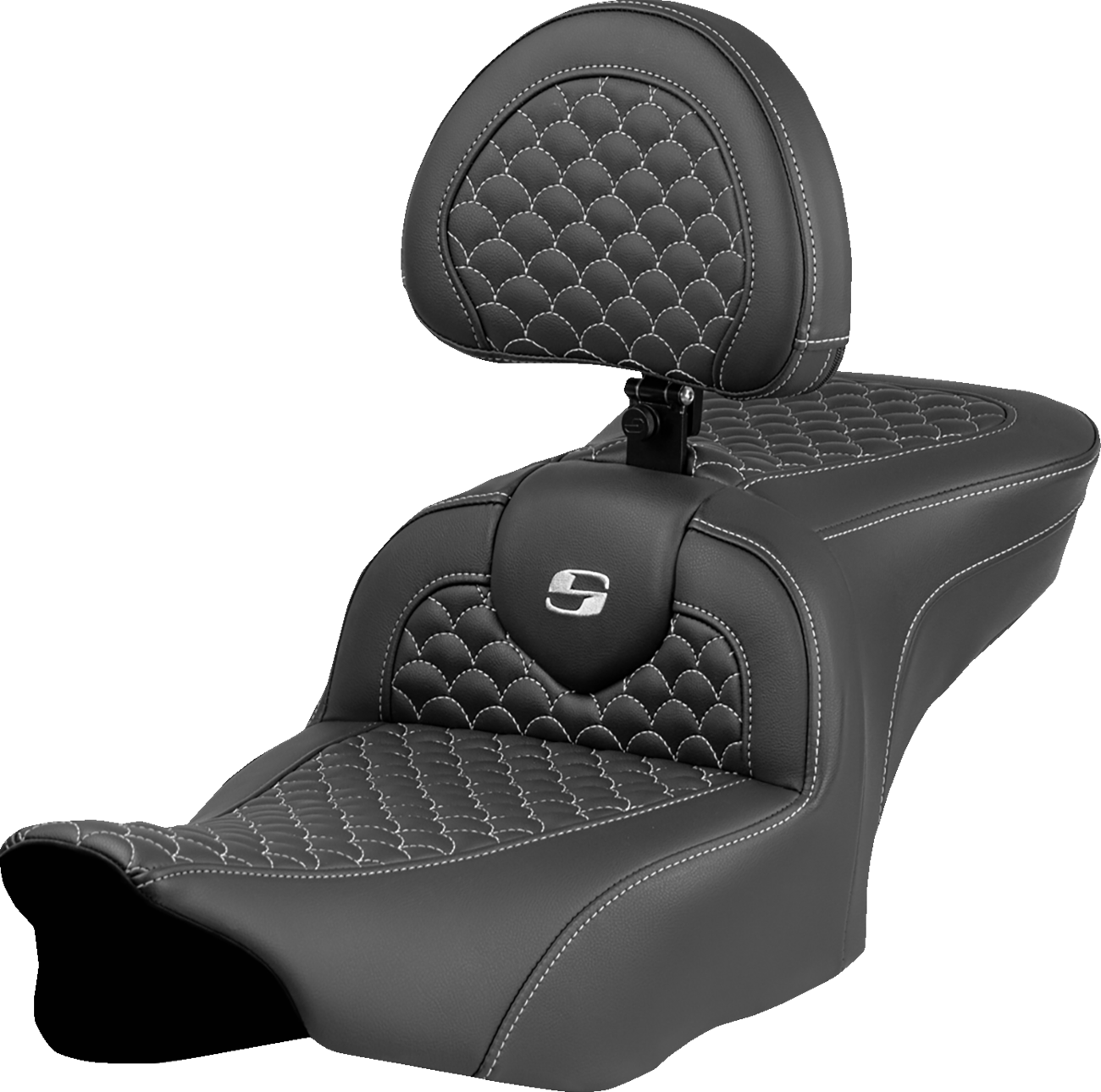 Roadsofa™ Seat - Dragon Scale Stitch - Silver Stitch - w/ Backrest - FLTR/FLHX '23-'24