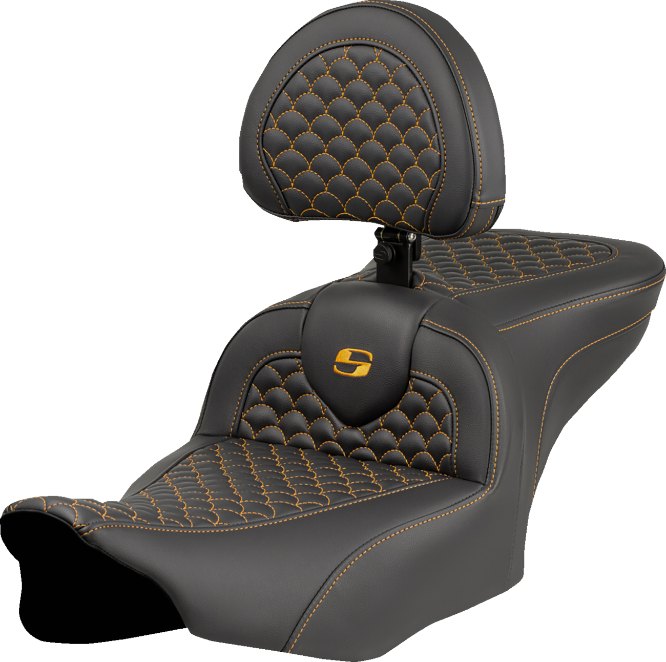 Roadsofa™ Seat - Dragon Scale Stitch - Gold Stitch - w/ Backrest - FLTR/FLHX '23-'24