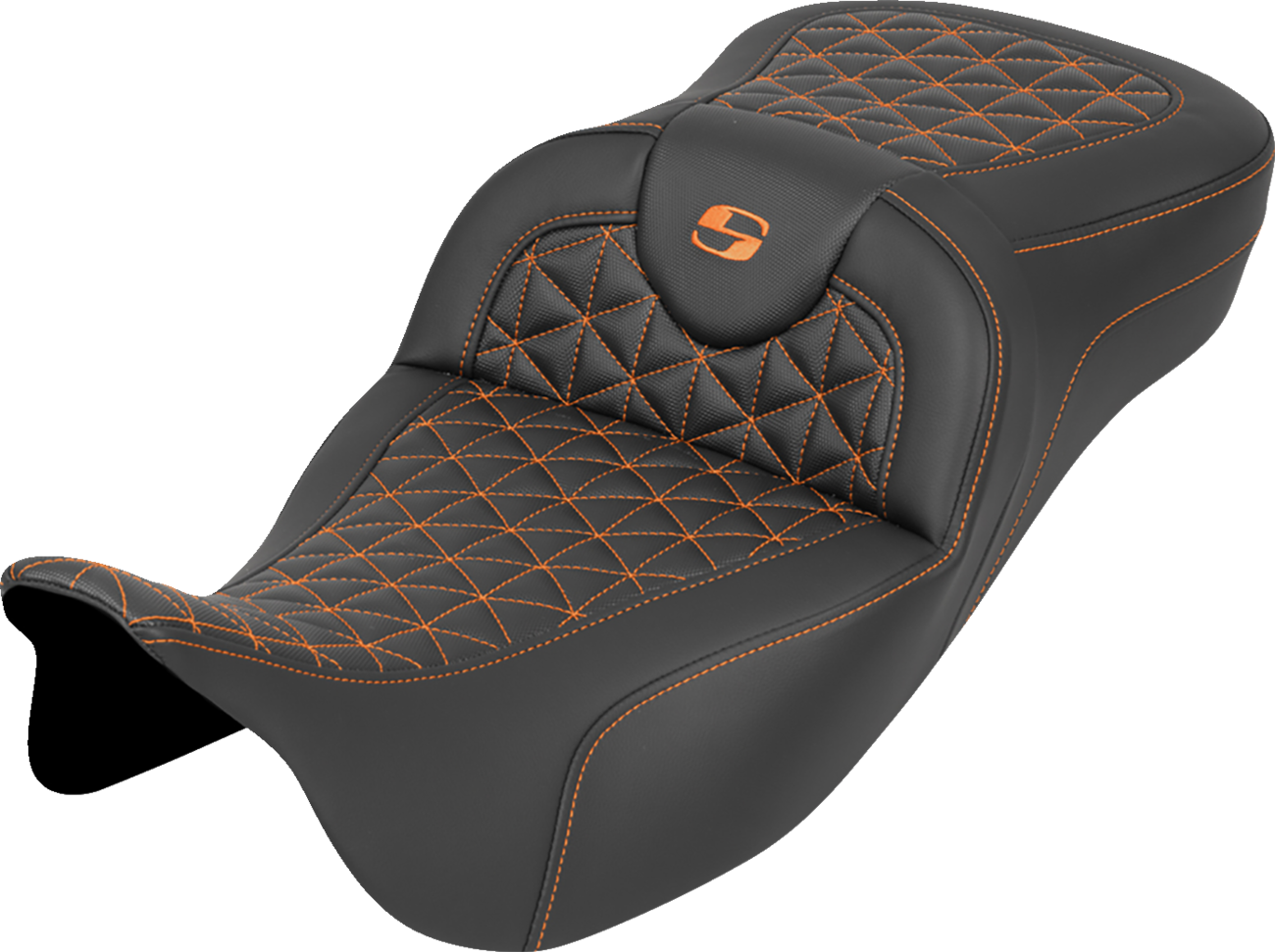 RoadSofa™ Tri Gripper Seat - Extended Reach - Orange Stitch - w/o Backrest - FLH/FLT '08-'25