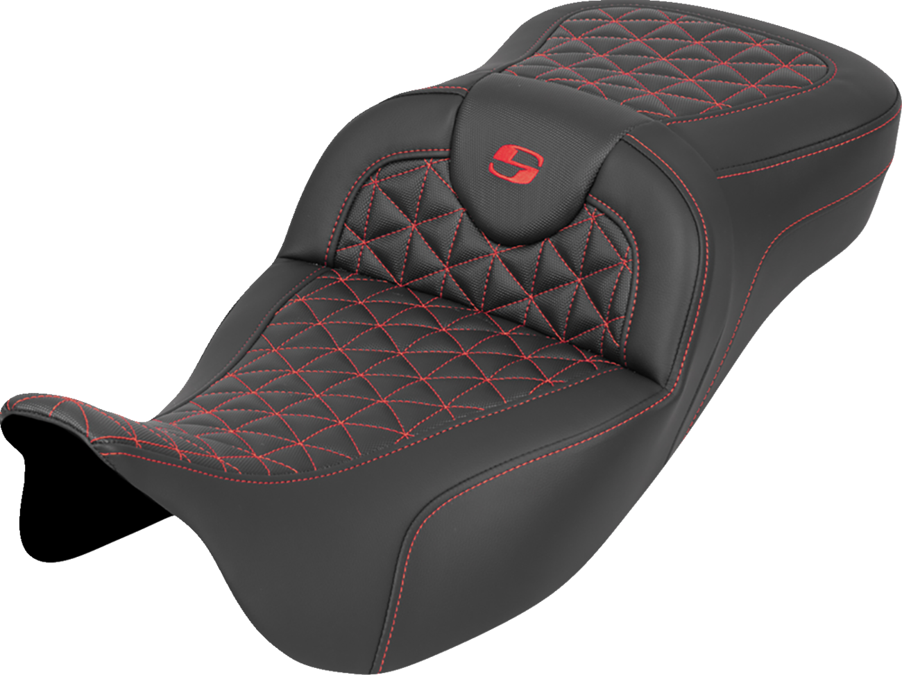 RoadSofa™ Tri Gripper Seat - Extended Reach - Red Stitch - w/o Backrest - FLH/FLT '08-'25
