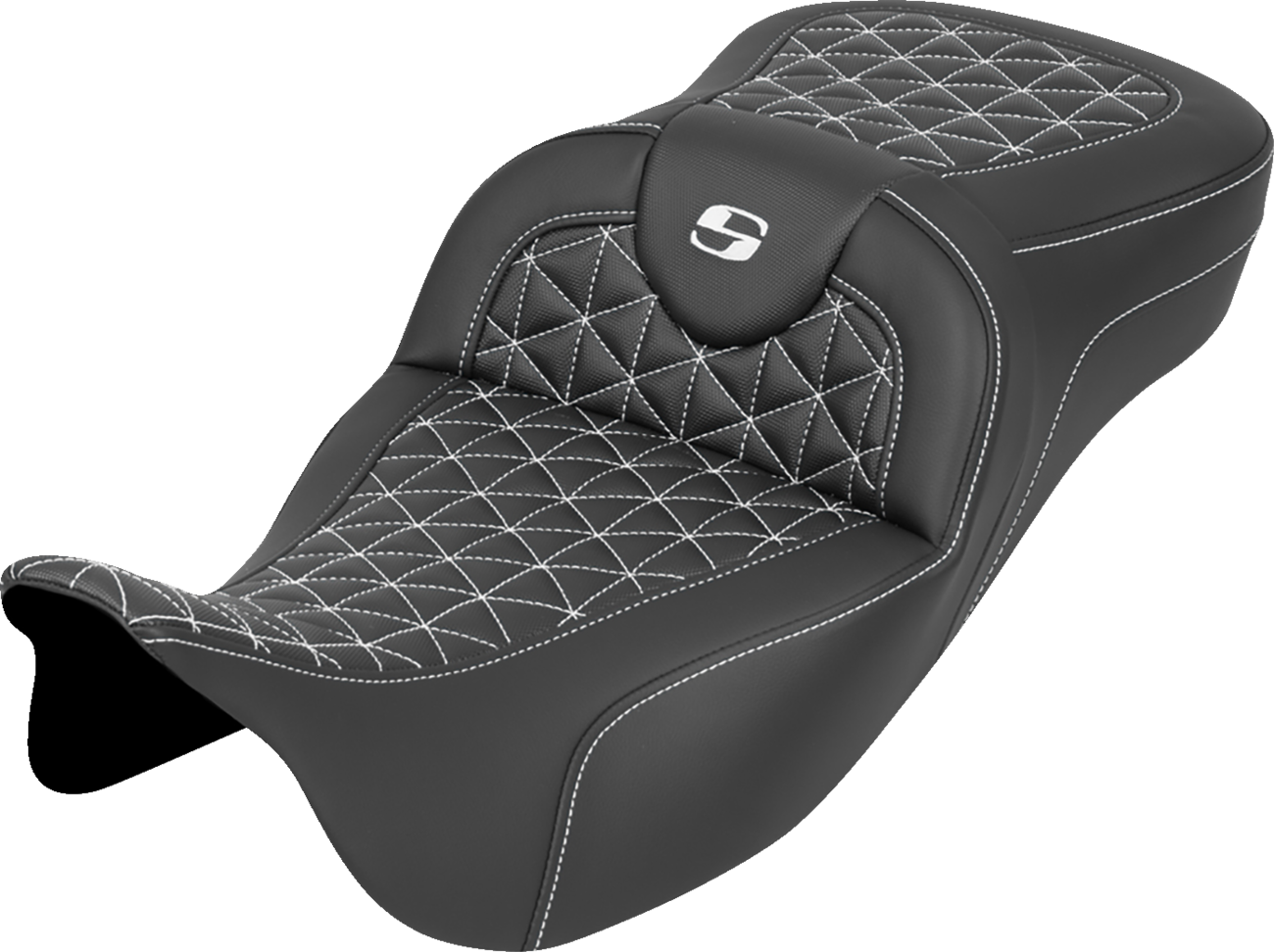 RoadSofa™ Tri Gripper Seat - Extended Reach - White Stitch - w/o Backrest - FLH/FLT '08-'25