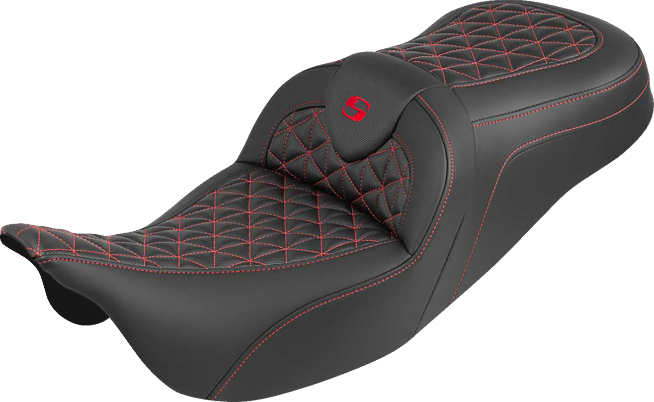 RoadSofa™ Tri Gripper Seat - Standard Reach - Red Stitch - w/o Backrest - FLH/FLT '08-'25