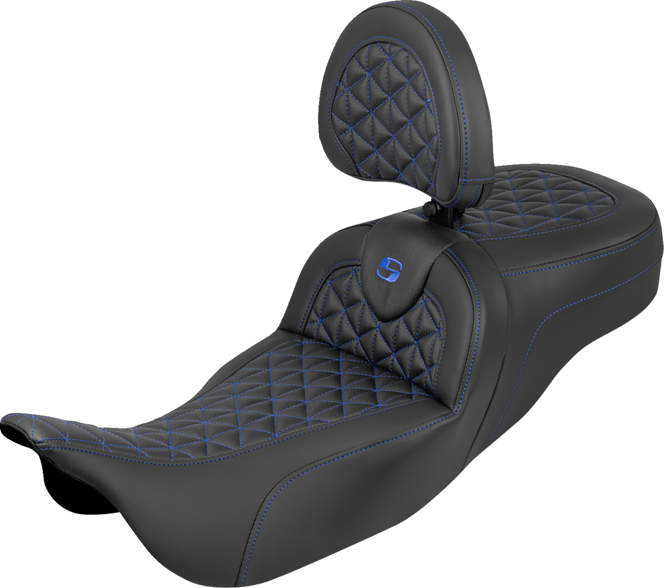 RoadSofa™ Tri Gripper Seat - Extended Reach - Blue Stitch - w/ Backrest - FLH/FLT '08-'25