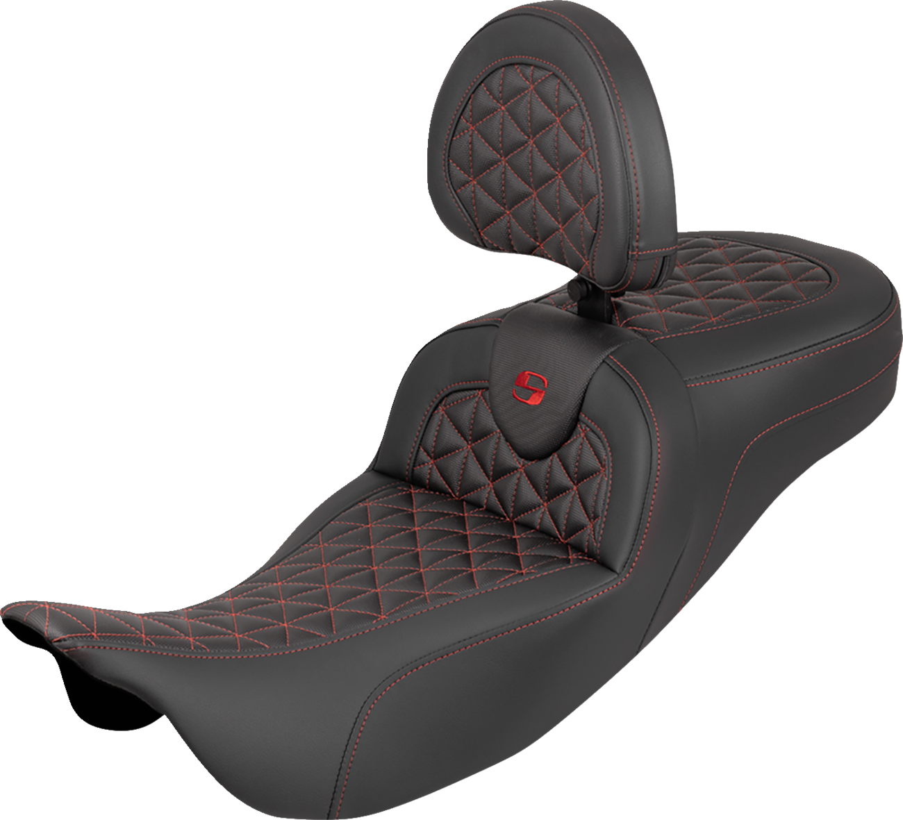 RoadSofa™ Tri Gripper Seat - Extended Reach - Red Stitch - w/ Backrest - FLH/FLT '08-'25