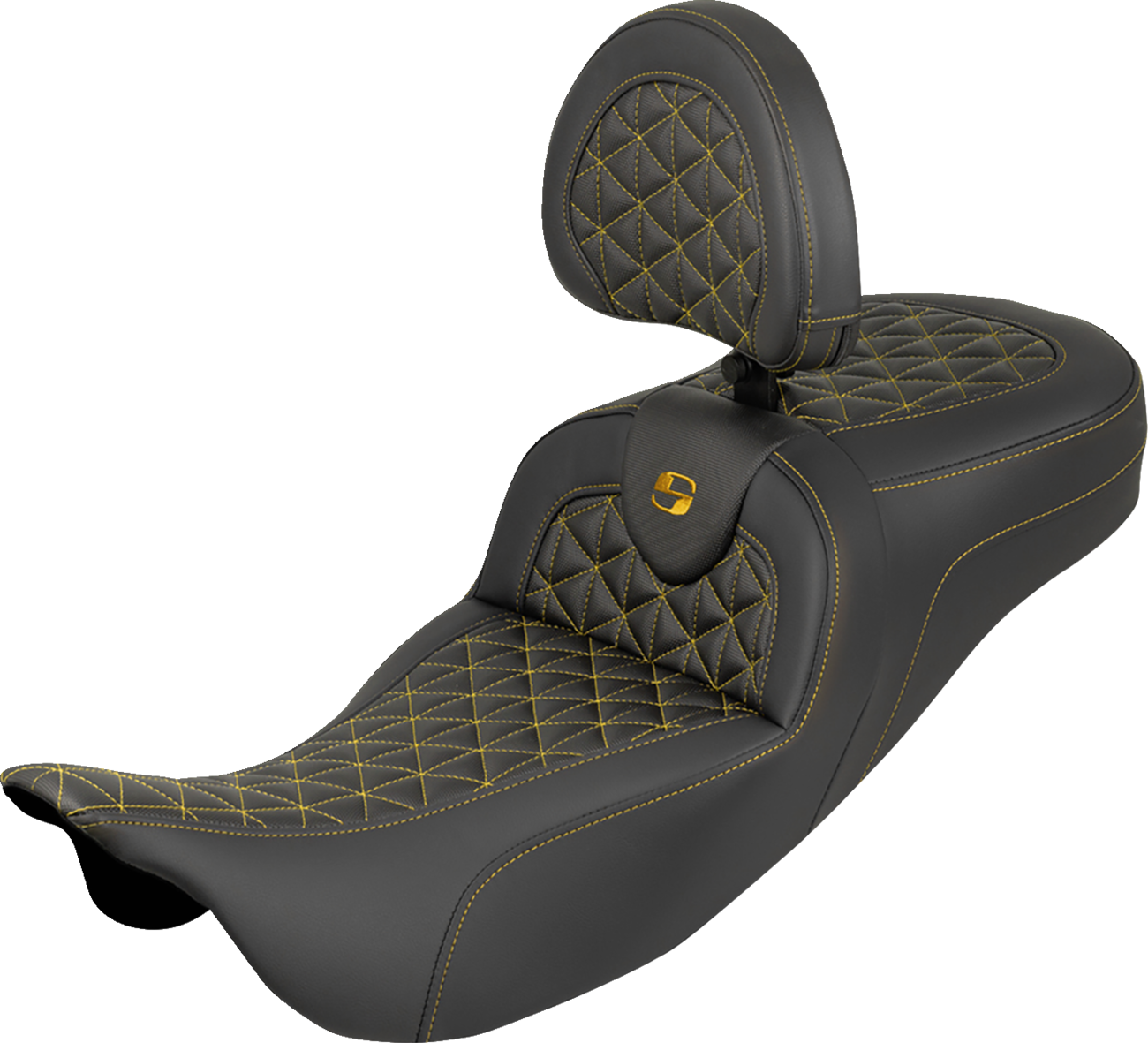 RoadSofa™ Tri Gripper Seat - Standard Reach - Gold Stitch - w/ Backrest - FLH/FLT '08-'25