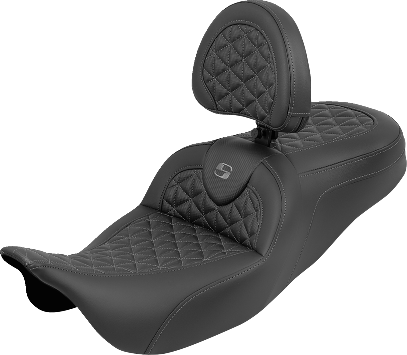 RoadSofa™ Tri Gripper Seat - Standard Reach - Gray Stitch - w/ Backrest - FLH/FLT '08-'25