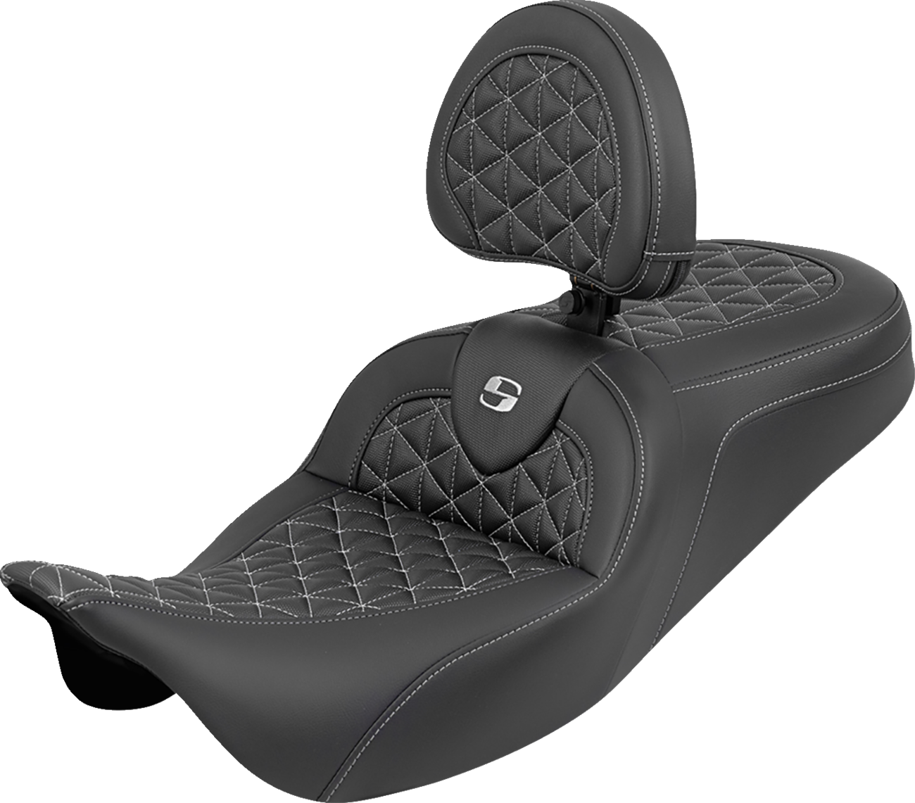 RoadSofa™ Tri Gripper Seat - Standard Reach - Silver Stitch - w/ Backrest - FLH/FLT '08-'25