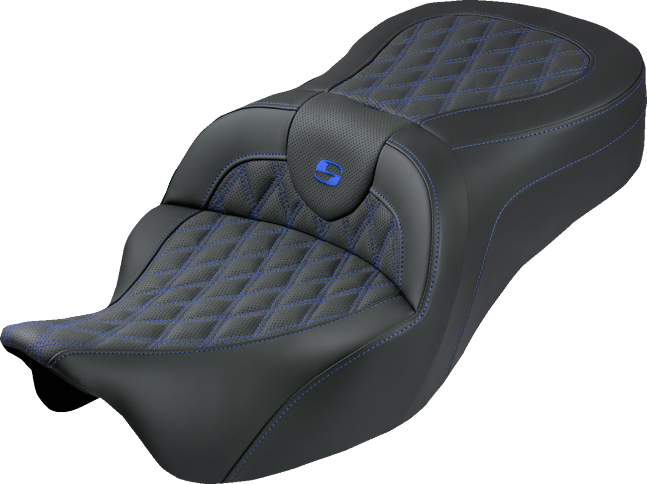 Roadsofa™ King Seat - No Backrest - Lattice Stitch - Blue Stitch - FLH/FLT '08-'25