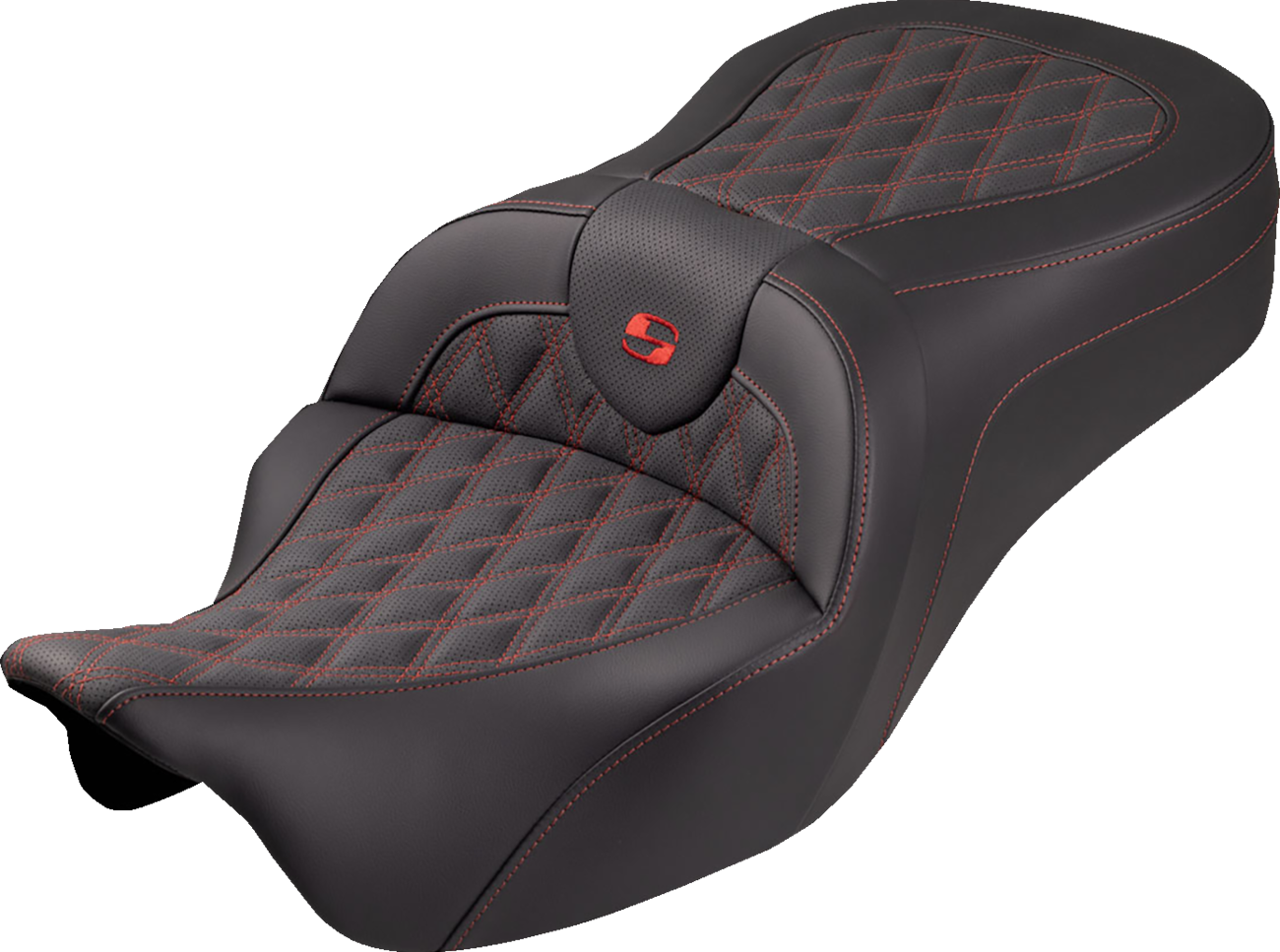 Roadsofa™ King Seat - No Backrest - Lattice Stitch - Red Stitch - FLH/FLT '08-'25