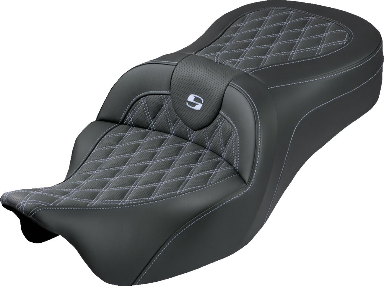Roadsofa™ King Seat - No Backrest - Lattice Stitch - Silver Stitch - FLH/FLT '08-'25