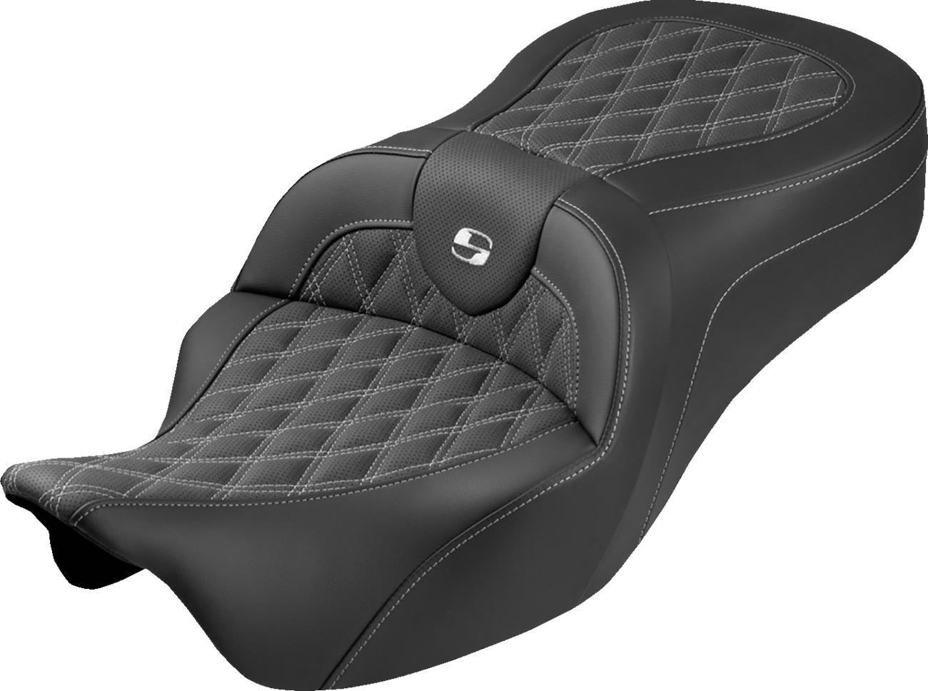 Roadsofa™ King Seat - No Backrest - Lattice Stitch - White Stitch - FLH/FLT '08-'25