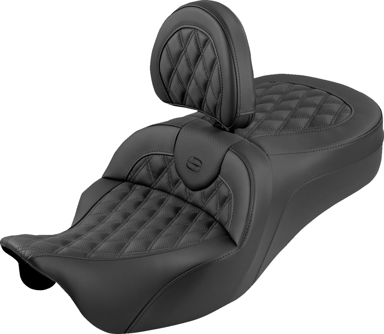 Roadsofa™ King Seat - With Backrest - Lattice Stitch - Black Stitch - FLH/FLT '08-'25