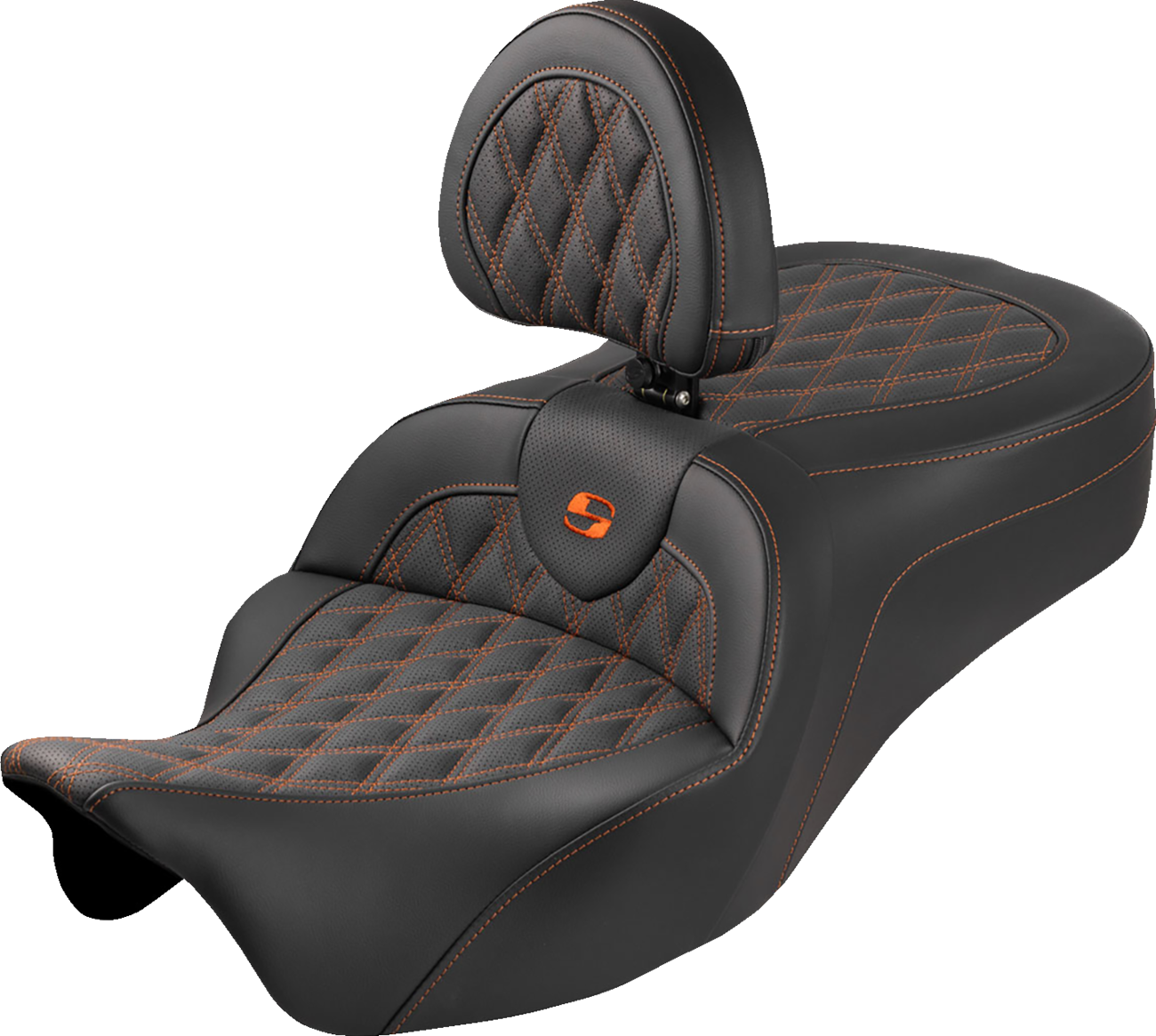 Roadsofa™ King Seat - With Backrest - Lattice Stitch - Orange Stitch - FLH/FLT '08-'25
