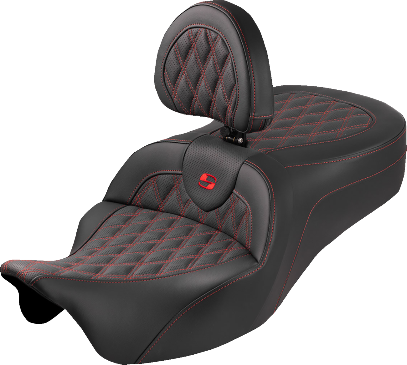 Roadsofa™ King Seat - With Backrest - Lattice Stitch - Red Stitch - FLH/FLT '08-'25