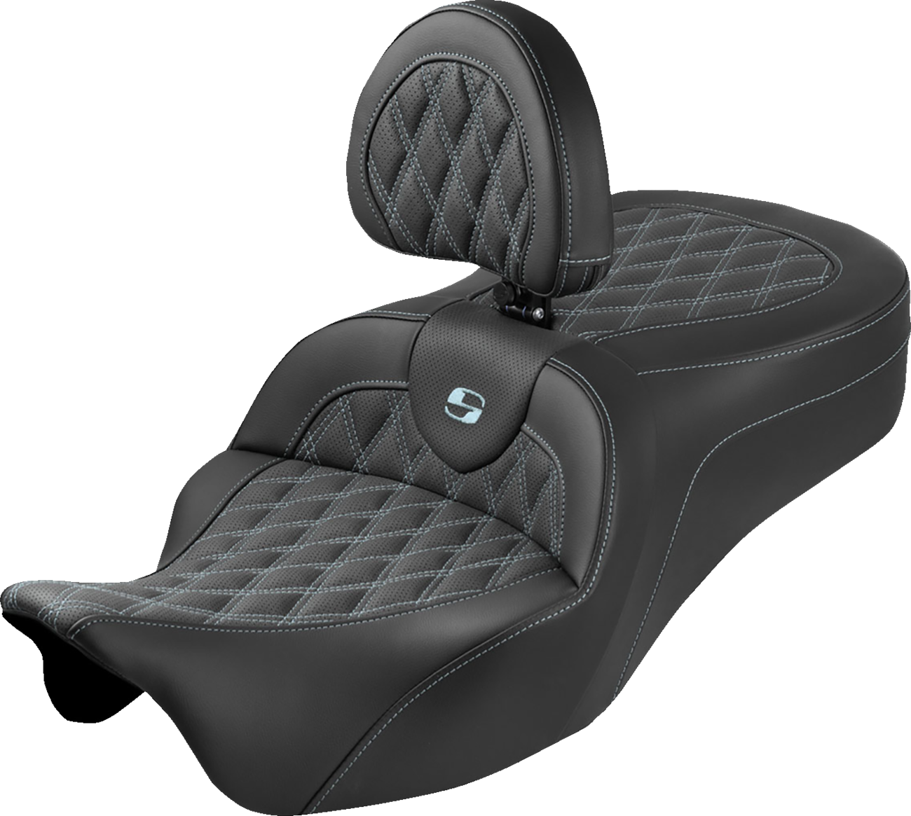 Roadsofa™ King Seat - With Backrest - Lattice Stitch - Silver Stitch - FLH/FLT '08-'25