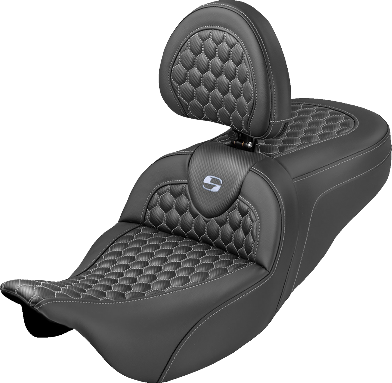 Roadsofa™ Seat - Honeycomb Stitch - Silver Stitch - With Backrest - FLH/FLT '08-'25