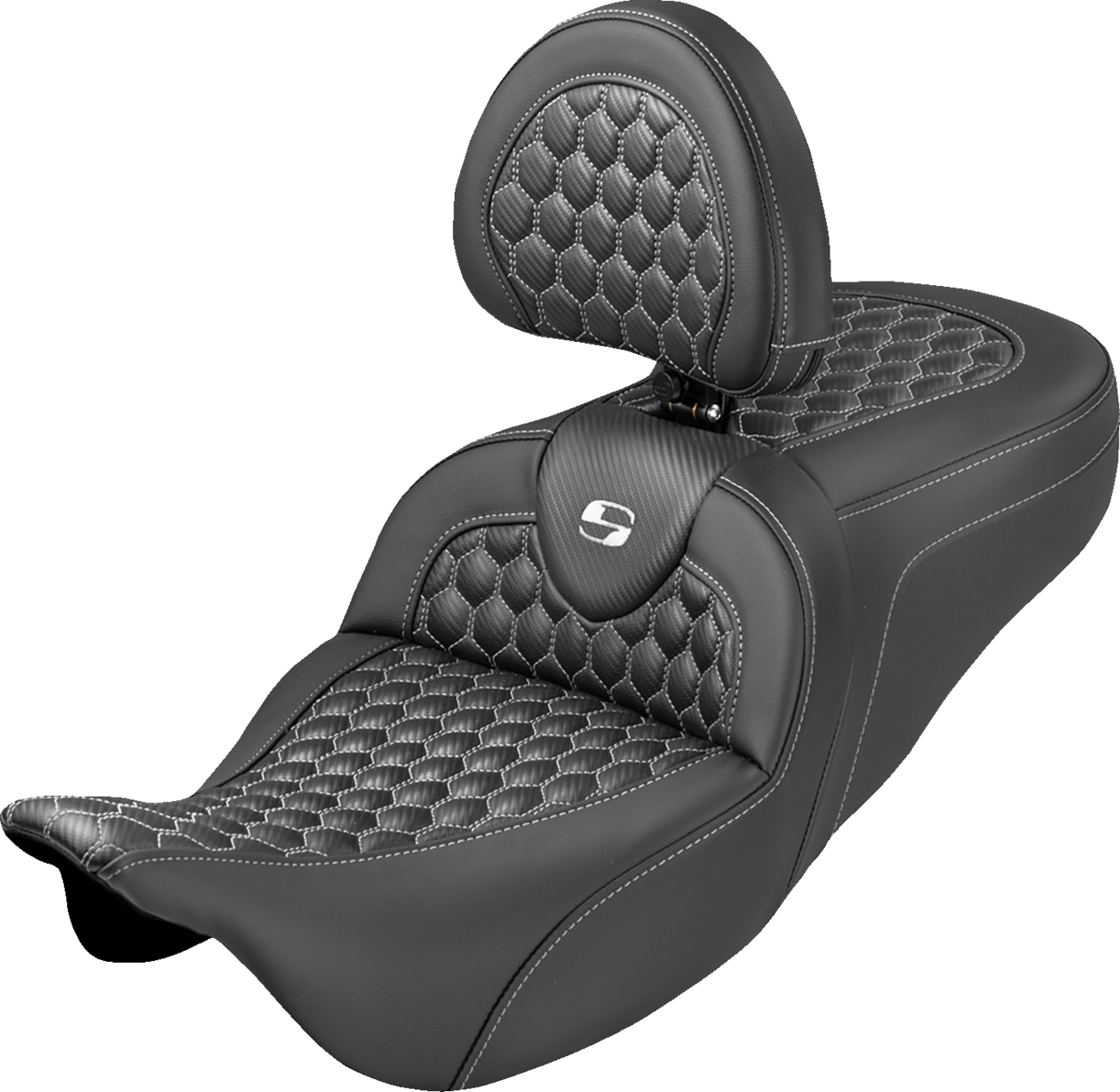 Roadsofa™ Seat - Honeycomb Stitch - White Stitch - With Backrest - FLH/FLT '08-'25