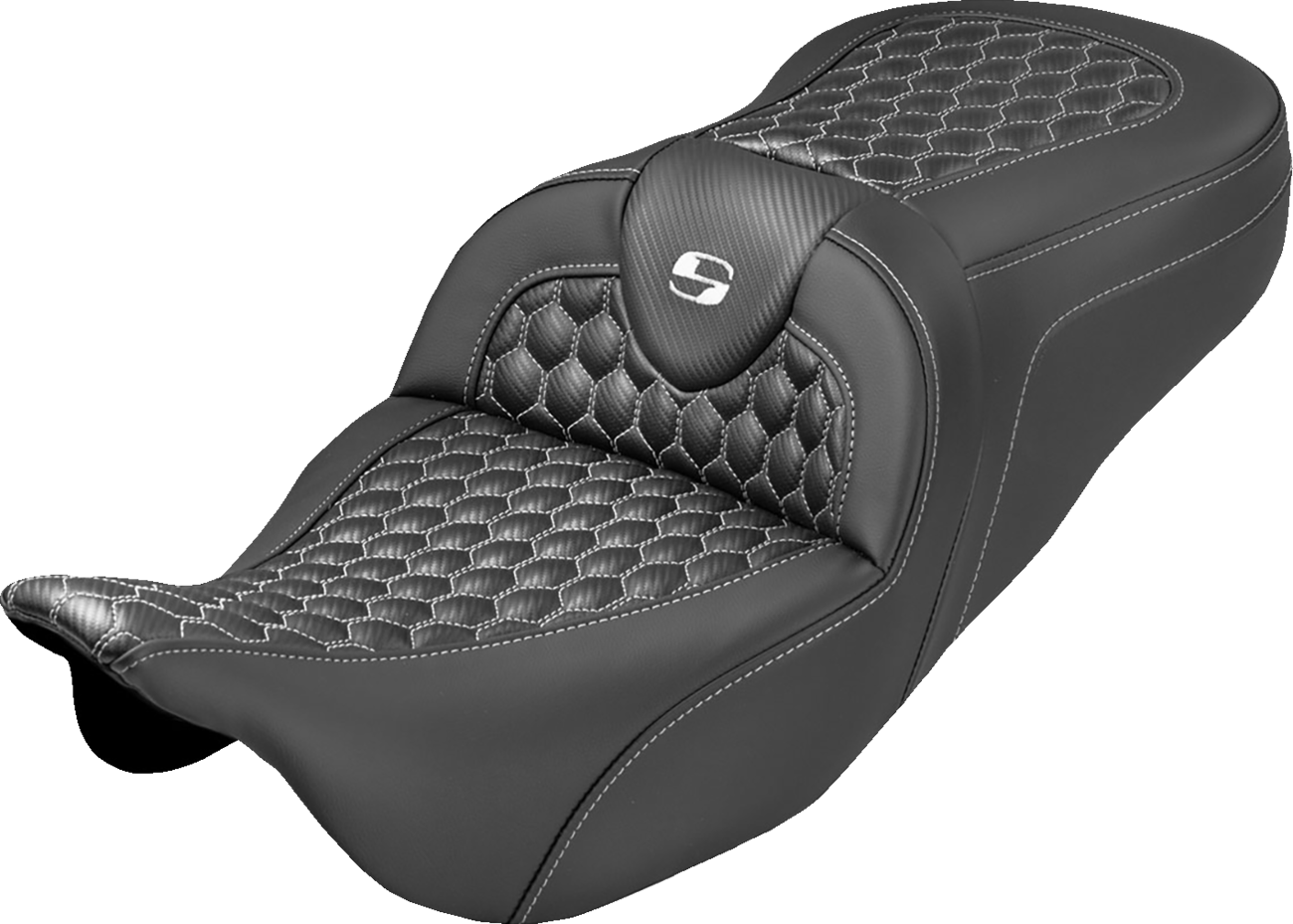 Extended Reach RoadSofa™ Seat - Honeycomb - White Stitch - without Backrest - FLH/FLT '08-'25