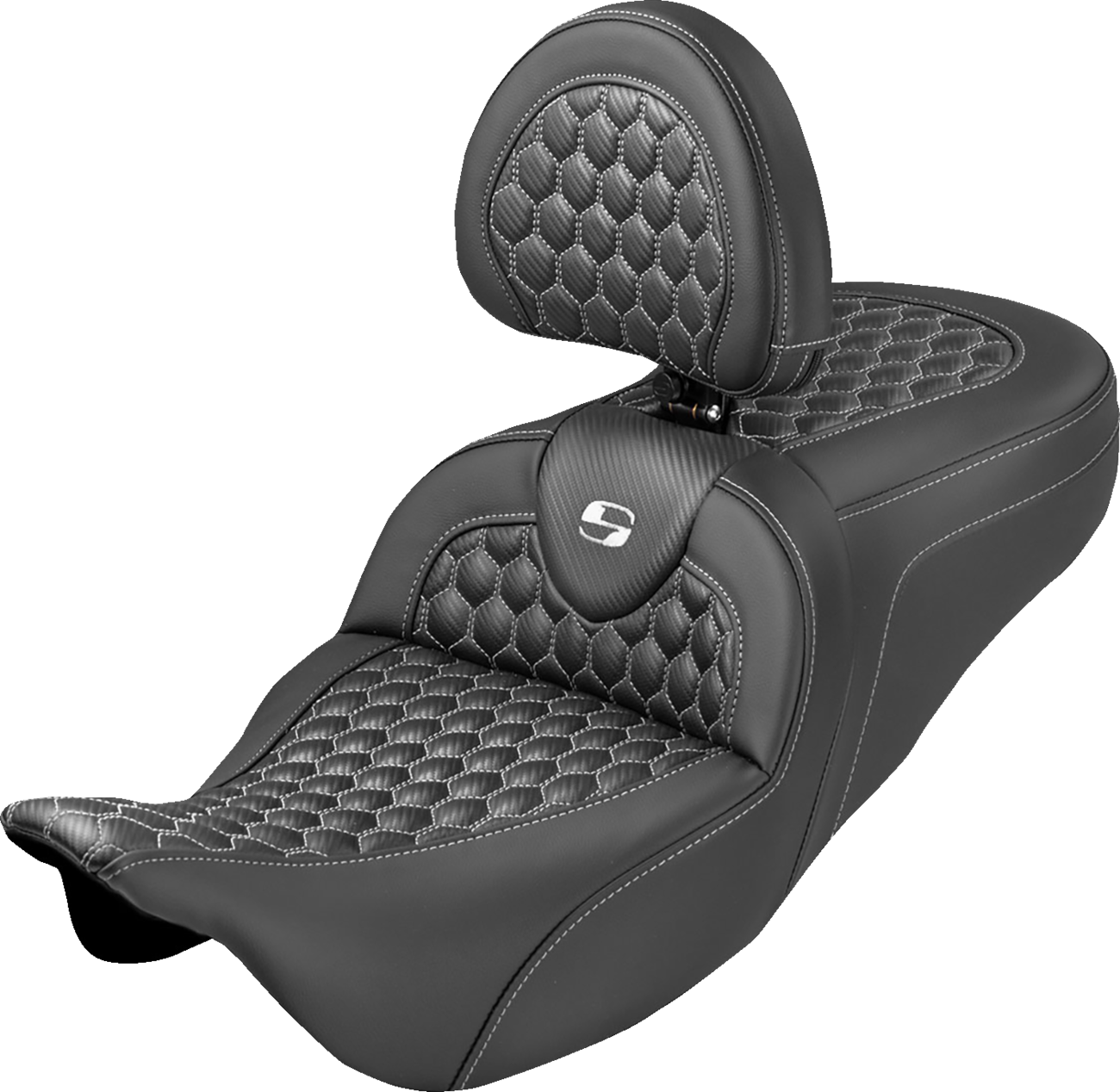 Extended Reach RoadSofa™ Seat - Honeycomb - White Stitch - with Backrest - FLH/FLT '08-'25