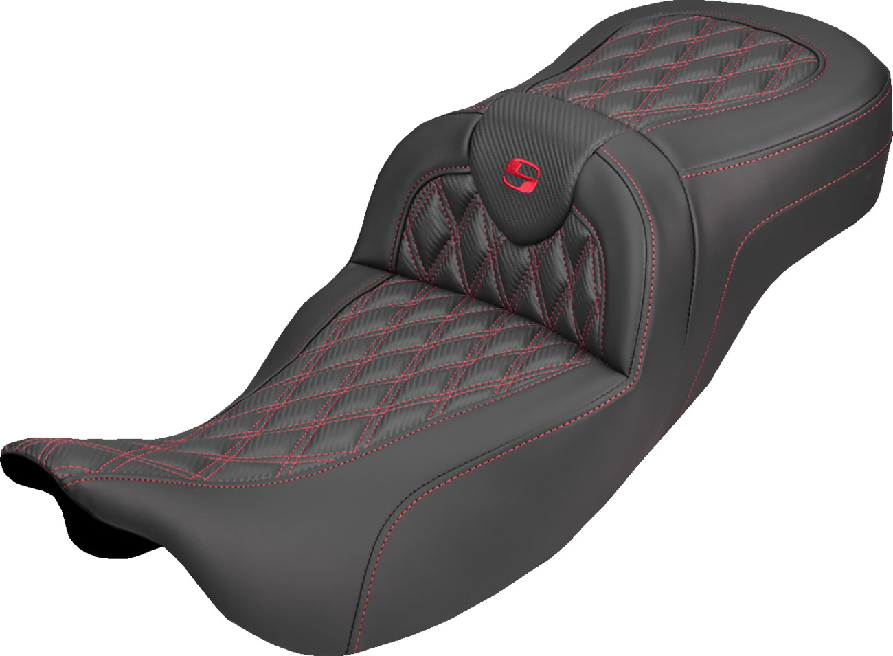 Extended Reach Roadsofa™ Carbon Fiber Seat - Lattice - Red Stitch - Without Backrest - FL '08-'25