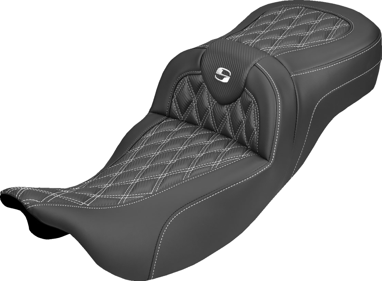 Extended Reach Roadsofa™ Carbon Fiber Seat - Lattice - White Stitch - Without Backrest - FL '08-'25