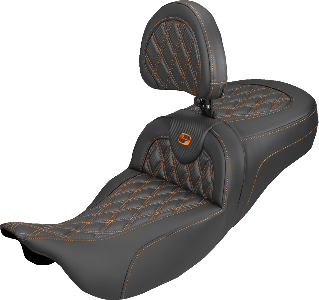 Extended Reach Roadsofa™ Carbon Fiber Seat - Lattice - Orange Stitch - With Backrest - FL '08-'25