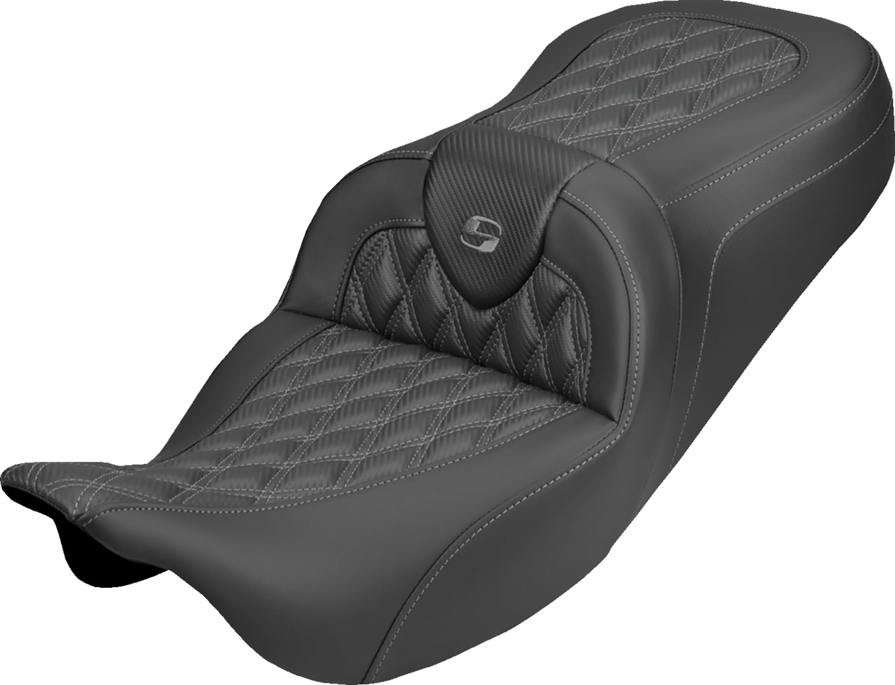 Roadsofa™ Carbon Fiber Seat - Lattice - Gray Stitch - Without Backrest - FLH/FLT '08-'25
