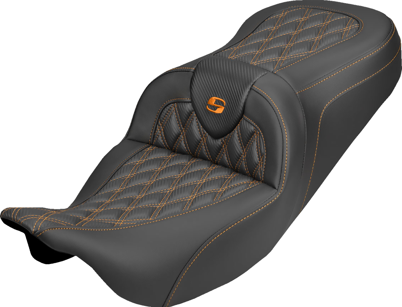 Roadsofa™ Carbon Fiber Seat - Lattice - Orange Stitch - Without Backrest - FLH/FLT '08-'25