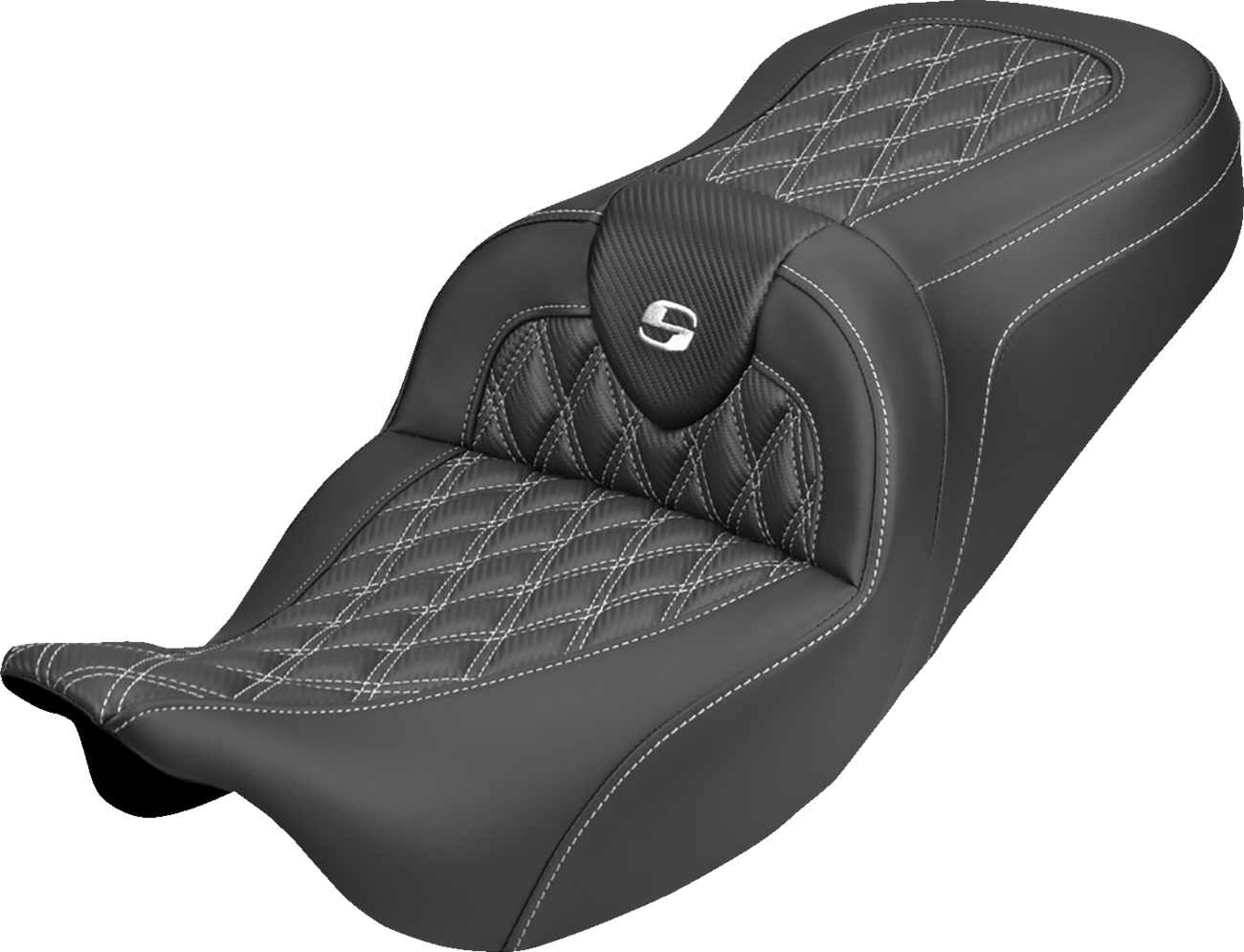 Roadsofa™ Carbon Fiber Seat - Lattice - White Stitch - Without Backrest - FLH/FLT '08-'25