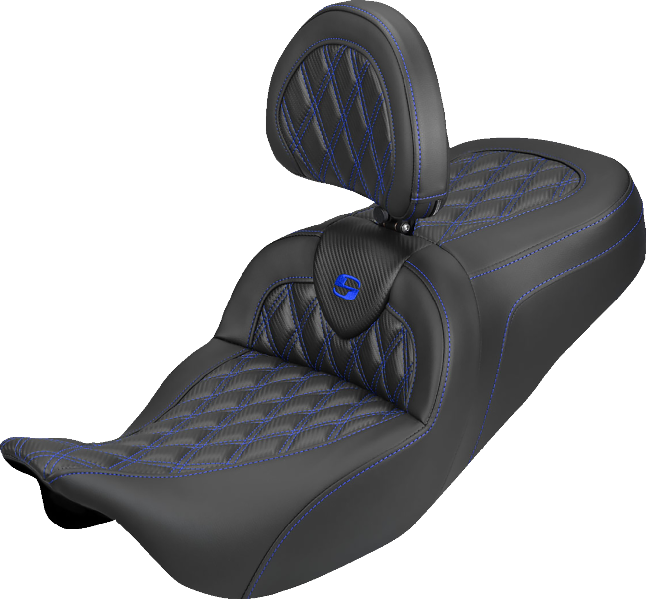 Roadsofa™ Carbon Fiber Seat - Lattice - Blue Stitch - With Backrest - FLH/FLT '08-'25