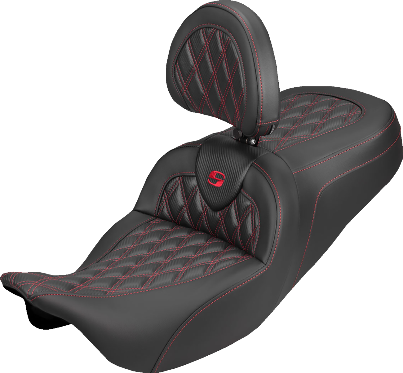 Roadsofa™ Carbon Fiber Seat - Lattice - Red Stitch - With Backrest - FLH/FLT '08-'25