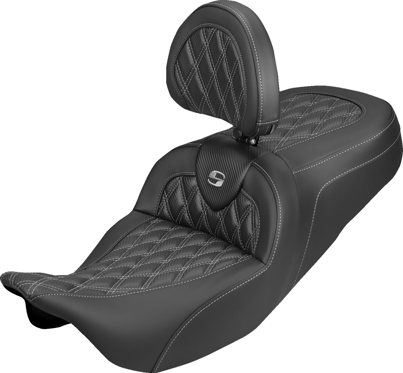 Roadsofa™ Carbon Fiber Seat - Lattice - Silver Stitch - With Backrest - FLH/FLT '08-'25