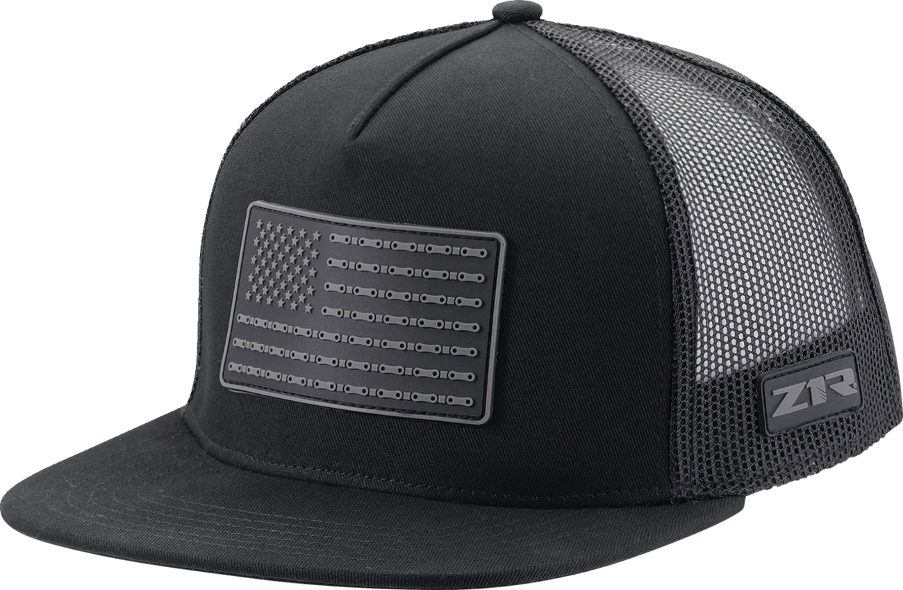 Flag Patch Snapback Hat - Black